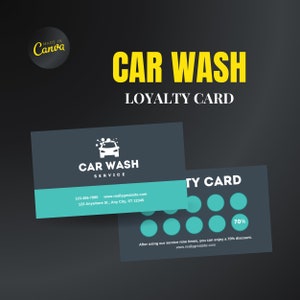 Car Wash loyaliteitskaart Canva sjabloon, klant royalty kaart, Car Wash zakelijke sjabloon, Car Wash visitekaartje, Car wash promotie
