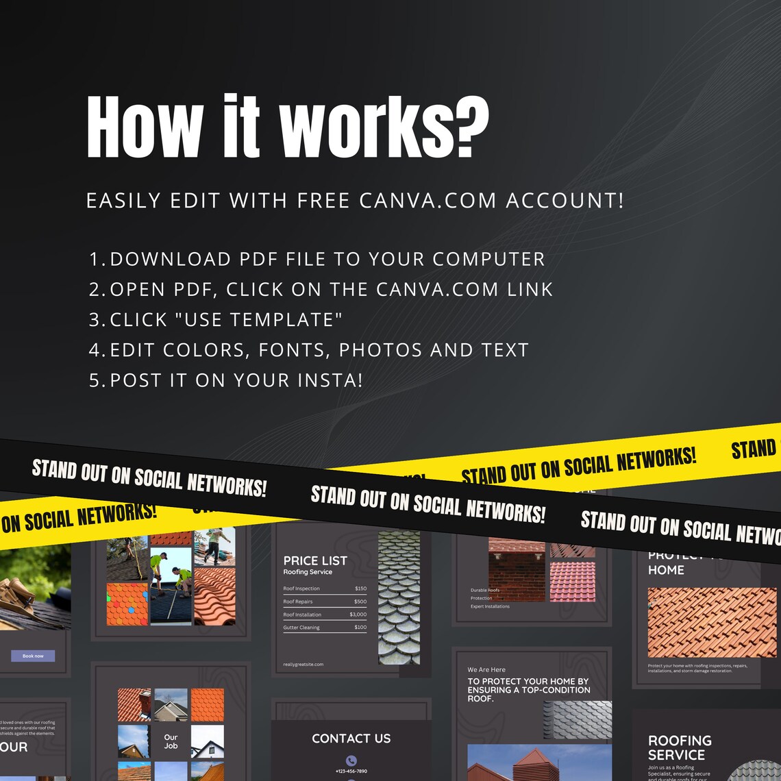 Roofing Business Canva Template, Roofing Instagram Post Templates for ...