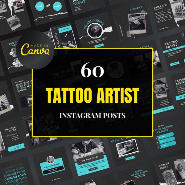 Tattoo Artist Instagram Template, Tattoo Artist Canva Template, Tattoo Templates, Tattooist Templates, Tattoo Instagram, tattoo posts