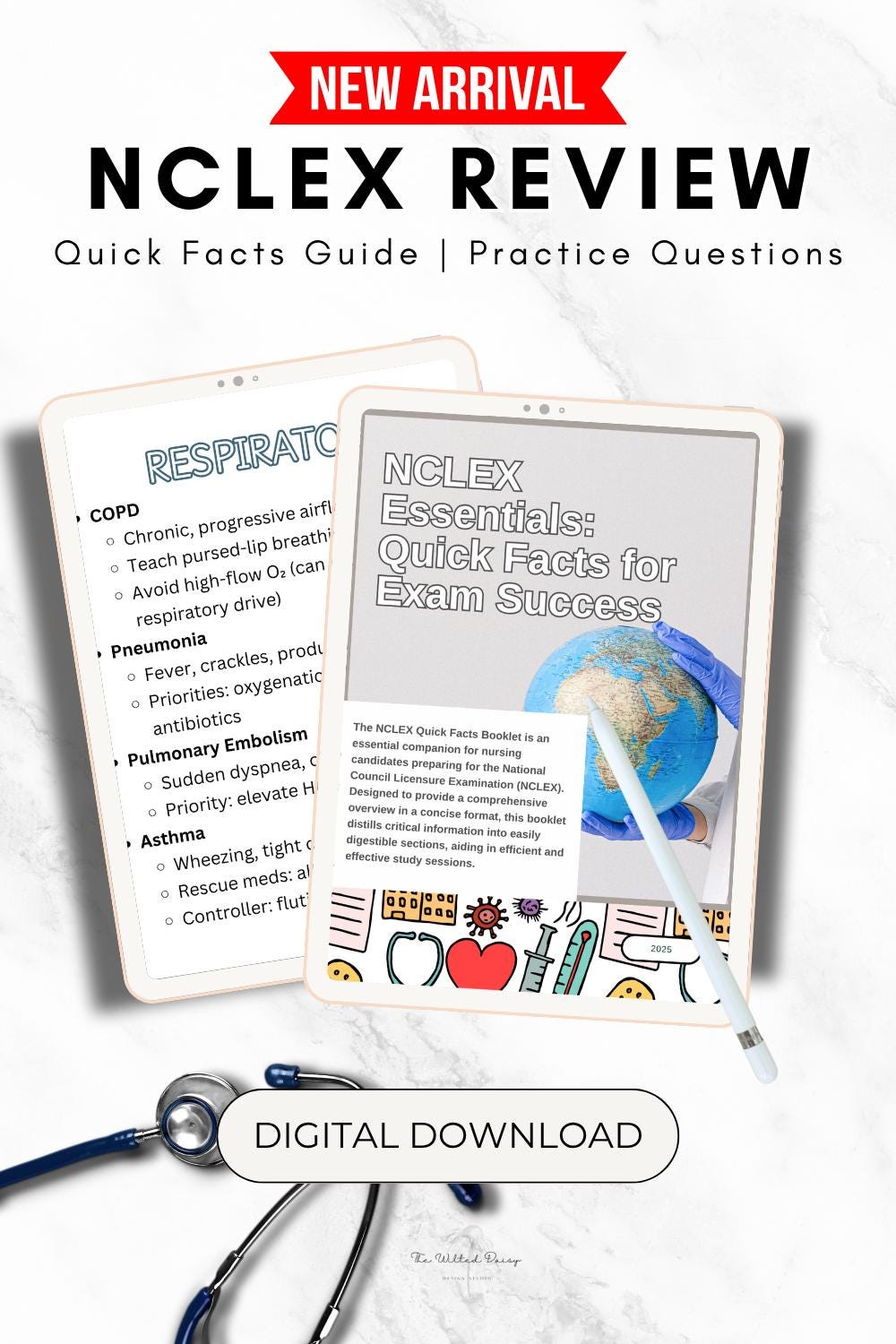 NCLEX Quick Facts Practice Questions pdf | Nursing Exam Study Guide | Instant Digital Download | RN & PN Prep Cheat Sheet