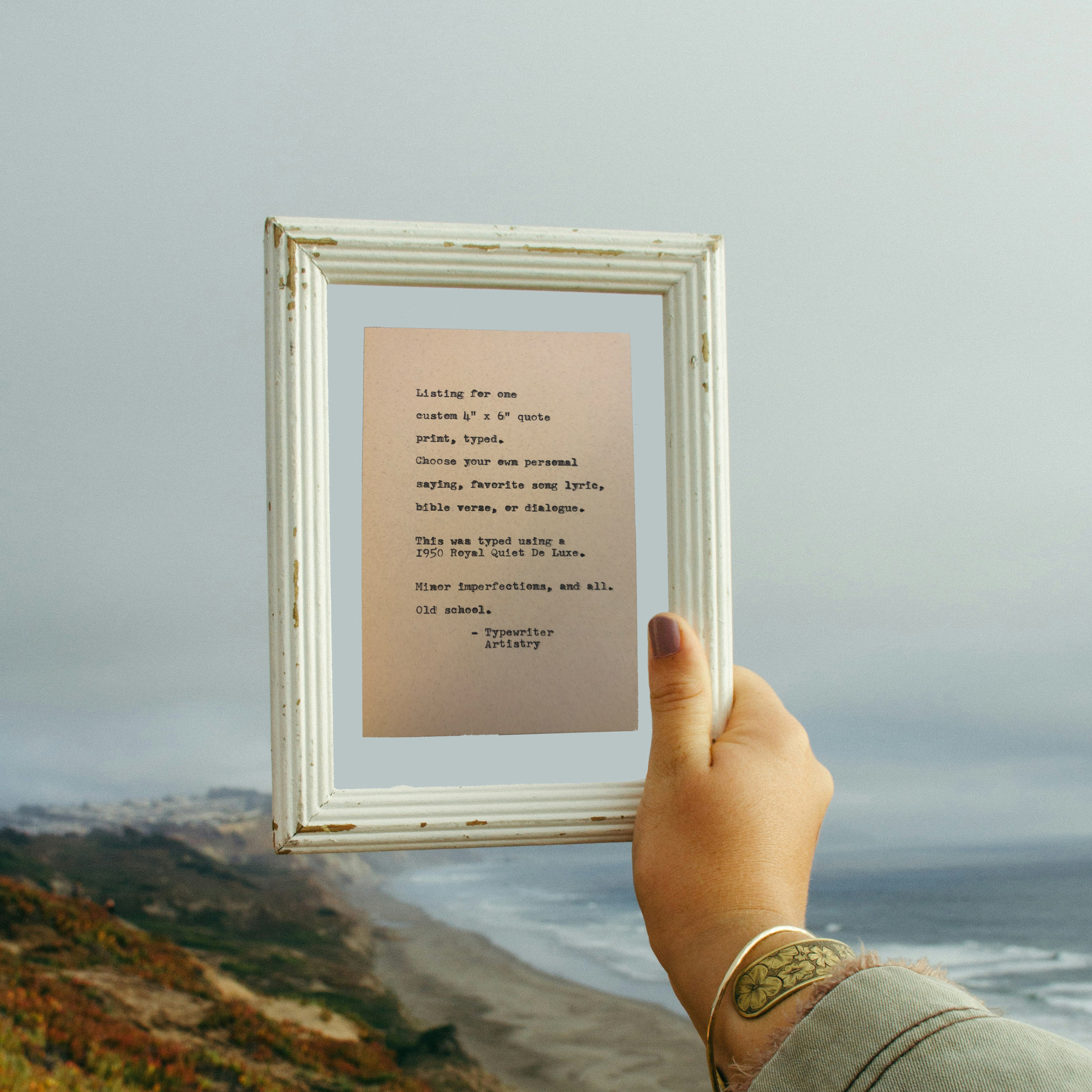 Custom Typed Quote, Typed on Antique Typewriter. Your choice of Deckled Edge Papers. Perfect as a gift!