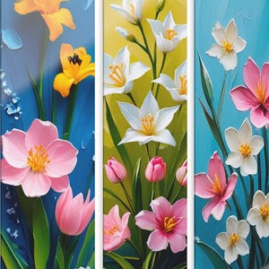 Floral Acrylic Wall Art - Triptych Flower Prints, Spring Home Decor, Botanical Wall Decor, Floral Art Gift.