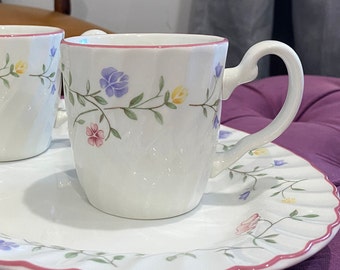 Set of 2 Johnson Brothers Summer Chintz Coffee Mugs - Pink Rim, Floral