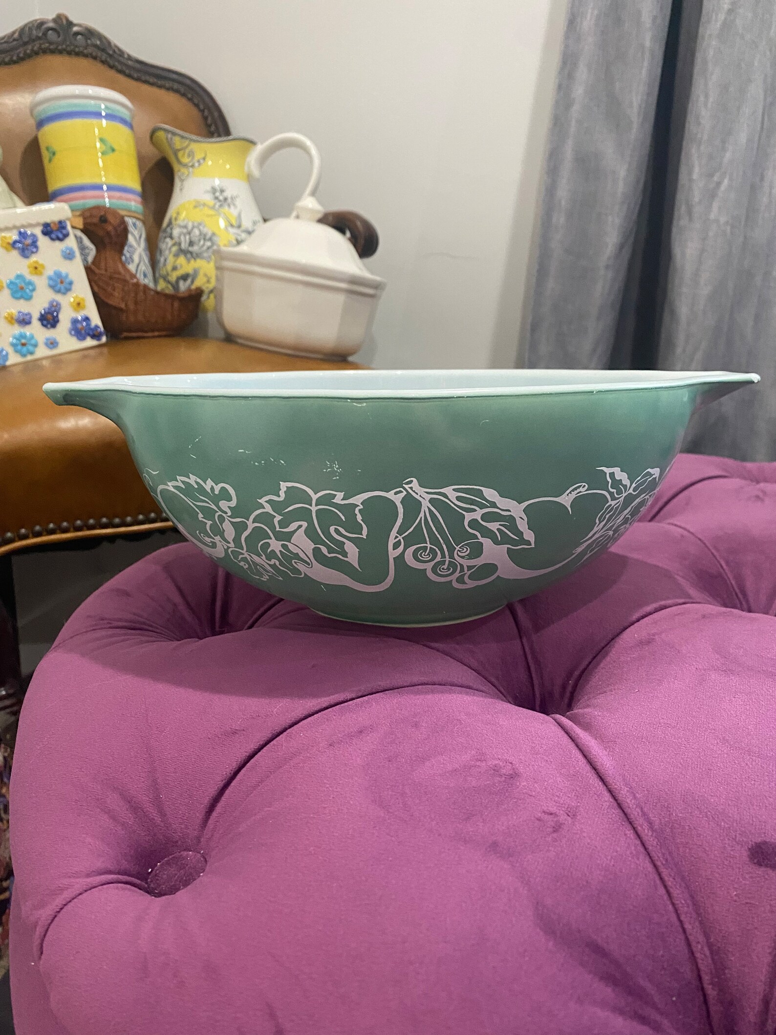 1960’s Teal PYREX Fruit Salad Pattern Bowl - Etsy