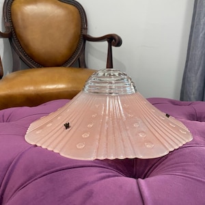 1930s Art Deco Pink Glass Lampshade: Bell Flower Metal Chains