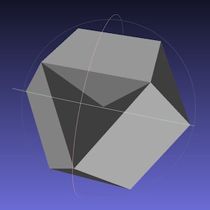 Può includere: Una forma geometrica tridimensionale grigia con più facce. La forma è racchiusa all'interno di una sfera, con linee che indicano l'asse della sfera.