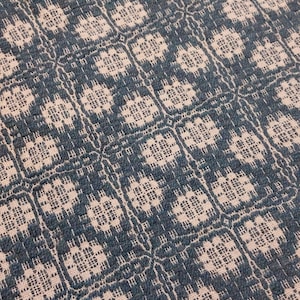 May include: A blue and white woven throw blanket with a geometric pattern.