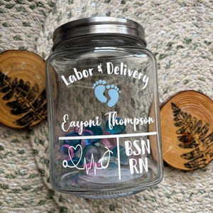 Personalized Labor & Delivery Jar, Baby tracker, RN gift, OB nurse gift, Baby collection, pink and blue beads, keepsake, OB Nurse Jar