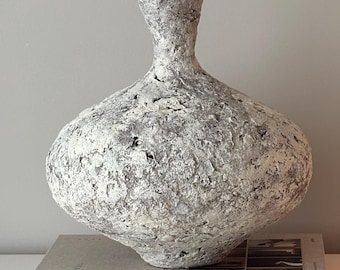 Large Wabi Sabi Paper Clay Vase: Handmade Neutral Earth Tone Pottery