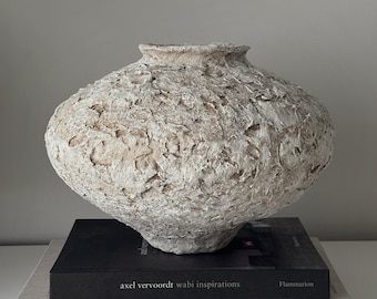 Wabi Sabi Paper Clay Vase – Large Handmade Sculptural Vessel – Textured Neutral Beige Rustic Japandi Minimalist Modern Home Decor