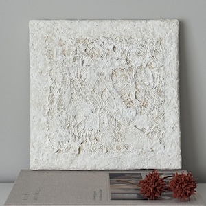 Wabi Sabi Paper Mache Clay Wall Art: Japandi Canvas Tile (12x12 inches)