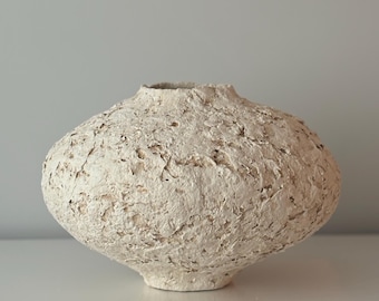 Textured Wabi Sabi Vessel - Large Paper Clay Vase - Beige Organic Pottery - Japandi Minimalist Decor - One of a Kind Handmade Statement