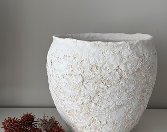 Vaso extra grande estilo wabi sabi, recipiente de argila texturizada com efeito papel, decoração boho.