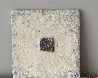 Arte mural de arcilla y papel maché Wabi Sabi: Pintura texturizada de cuadrados marrones