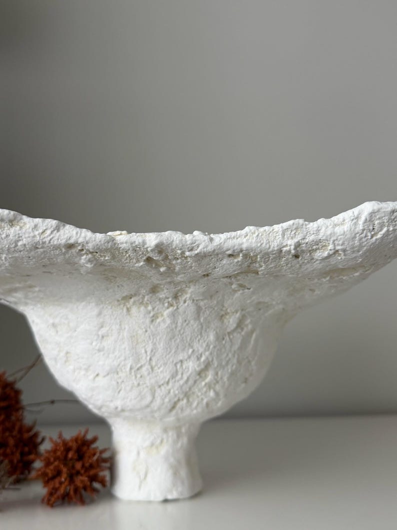 One-of-a-Kind Wabi Sabi Paper Clay Bowl with Unique Rectangle Rim in Neutral Tones image 6