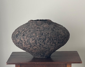 Wabi Sabi Paper Clay Vase: Large Brown Black Rustic Decor