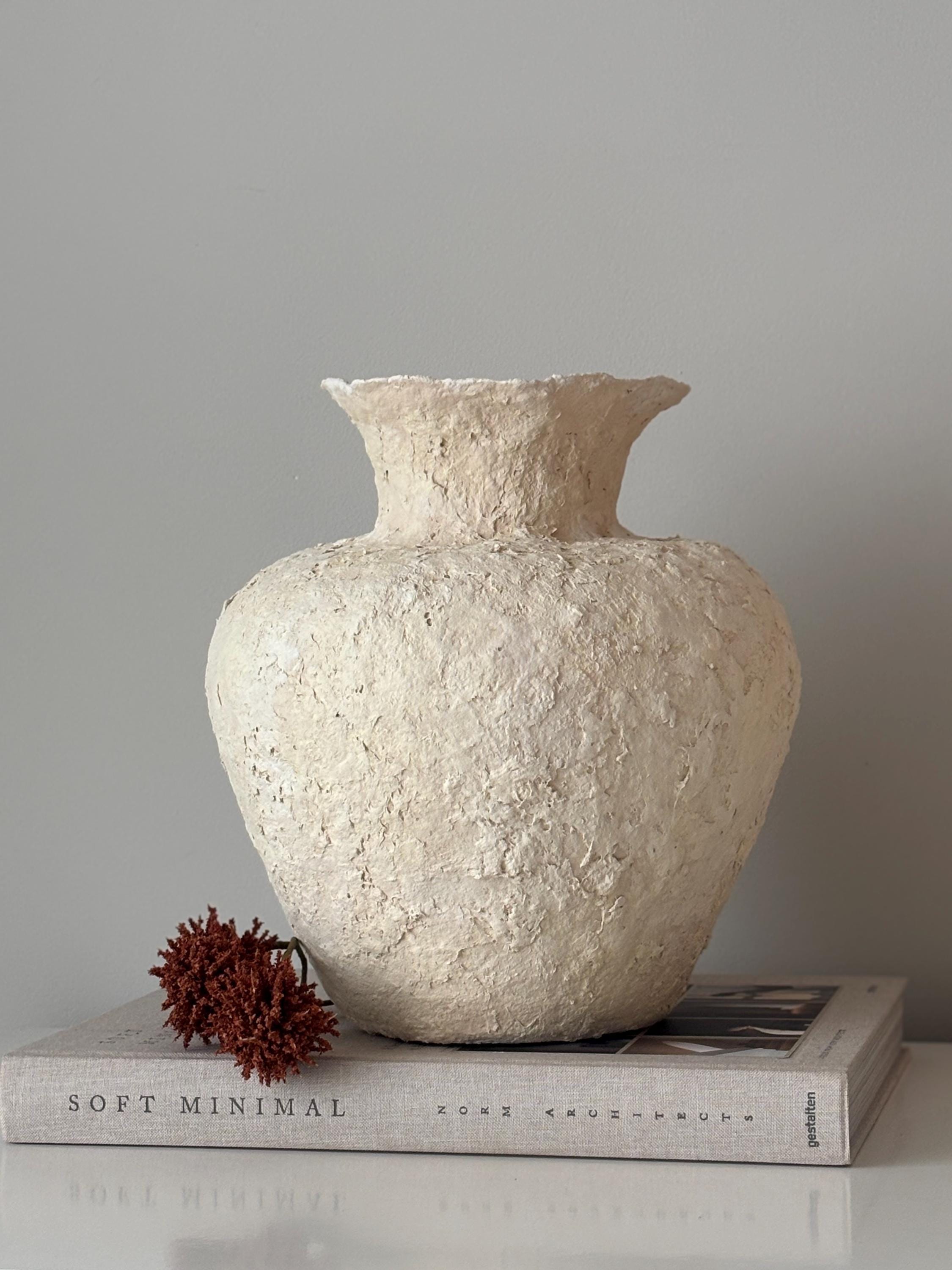 Beige Textured Vessel - Wabi Sabi Paper Clay Vase - Organic Handmade Pottery - Japandi Minimalist Decor - Neutral Artisan Statement Piece