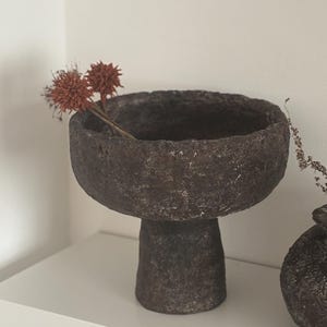 Wabi Sabi Paper Clay Pedestal Bowl: Textured Artisan Vessel