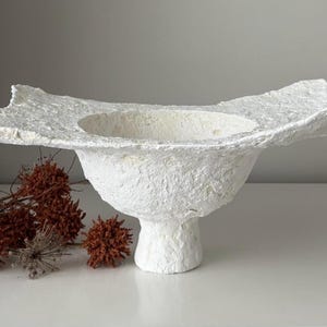 One-of-a-Kind Wabi Sabi Paper Clay Bowl with Unique Rectangle Rim in Neutral Tones image 10