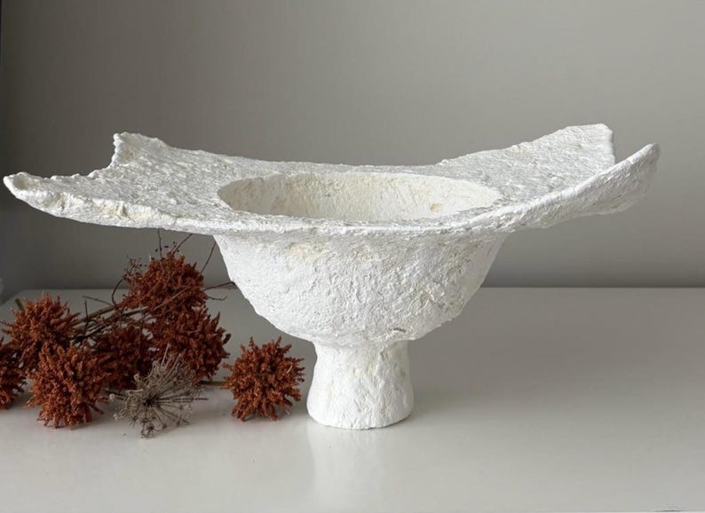 One-of-a-Kind Wabi Sabi Paper Clay Bowl with Unique Rectangle Rim in Neutral Tones image 10