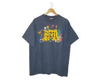 Vintage School House Rock 1995 T-Shirt Children's Cartoon Blue Single Stitch USA XL