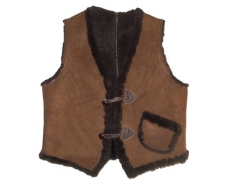 Gilet ranch en peau de mouton et peau de mouton VINTAGE marron hippie festival ranch veste en cuir de laine western femme moyenne