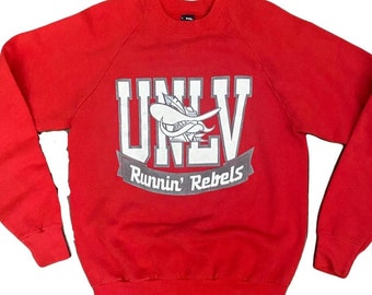 Vintage 80’s UNLV Runnin’ Rebels Football Crewneck Sweatshirt University of Las Vegas Red Shirt USA Large