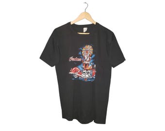 T-shirt Indian Motorcycle vintage 1988 à simple couture, chemise USA, noir Lg