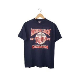 Vintage 1987 Minnesota Twins MLB Baseball Championship T-Shirt Navy Blue Single Stitch Shirt Large