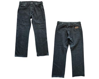 Vintage Wrangler Acid Wash Jeans 90-tals USA Cowboy Cut Gröna Herrjeans 36x30