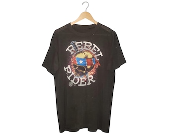 Vintage Rebel Rider Skull T-Shirt 1991 Motorcycle Graphic USA XL