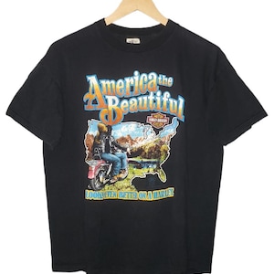Vintage 1988 Harley Davidson Motorcycles America the Beautiful T-Shirt Black Single Stitch USA Riverside, CA Size Large
