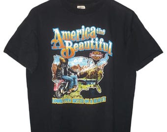 Vintage 1988 Harley Davidson America T-Shirt, Black Cotton, Size Large