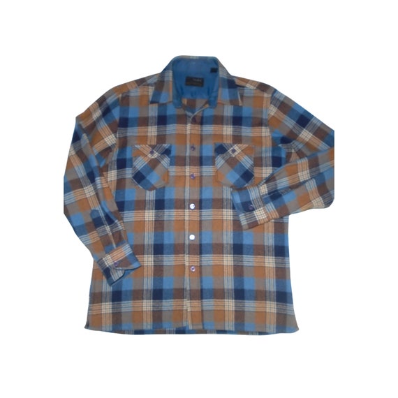 Van Cort Vintage 80s Wool Flannel Shirt Brown Blue