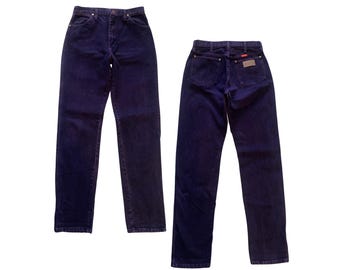 Vaqueros Wrangler vintage de tiro alto, teñidos con pigmento morado y negro, talla EE. UU., 11 x 34