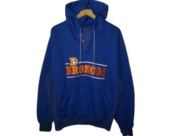Sweat à capuche Henley vintage des Broncos de Denver, années 90, marque STARTER, bleu, taille XL.
