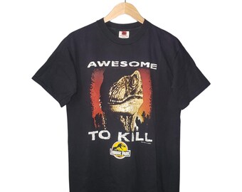 1993 Jurassic Park Velociraptor All Over Print Shirt Vintage 90s