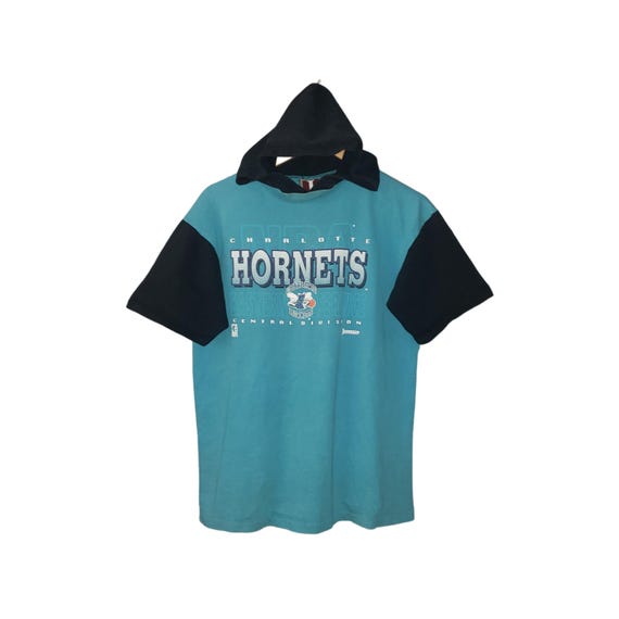 Vintage Charlotte Hornets Basketball Hooded 90's T-Shirt Large