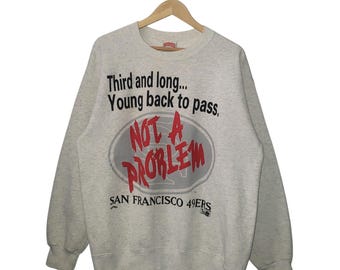 Sudadera vintage de cuello redondo de Steve Young, San Francisco 49ers, años 80, fútbol americano de la NFL, color gris nuez moscada, talla grande