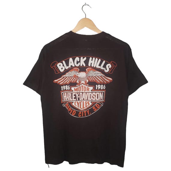 Vintage 1986 Harley Davidson Motorcycles 3D Emblem Black Hills T 