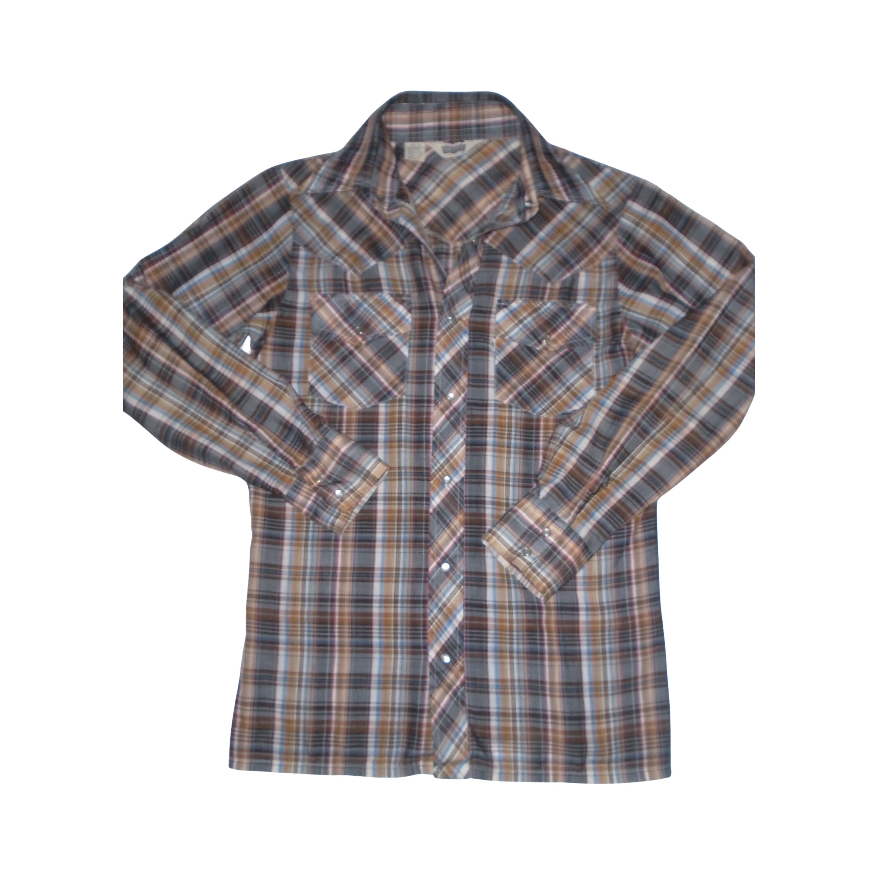 Vintage 70s Levi's Big E Western Shirt: Brown Plaid Pearl Snap