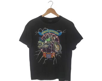 Vintage 1987 Harley Davidson Softail Graphic 3D Emblem T-shirt