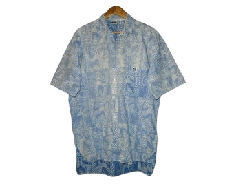 Camisa hawaiana Quiksilver vintage de los años 80: Surf Skate de puntada simple, fabricada en EE. UU., talla grande para hombre