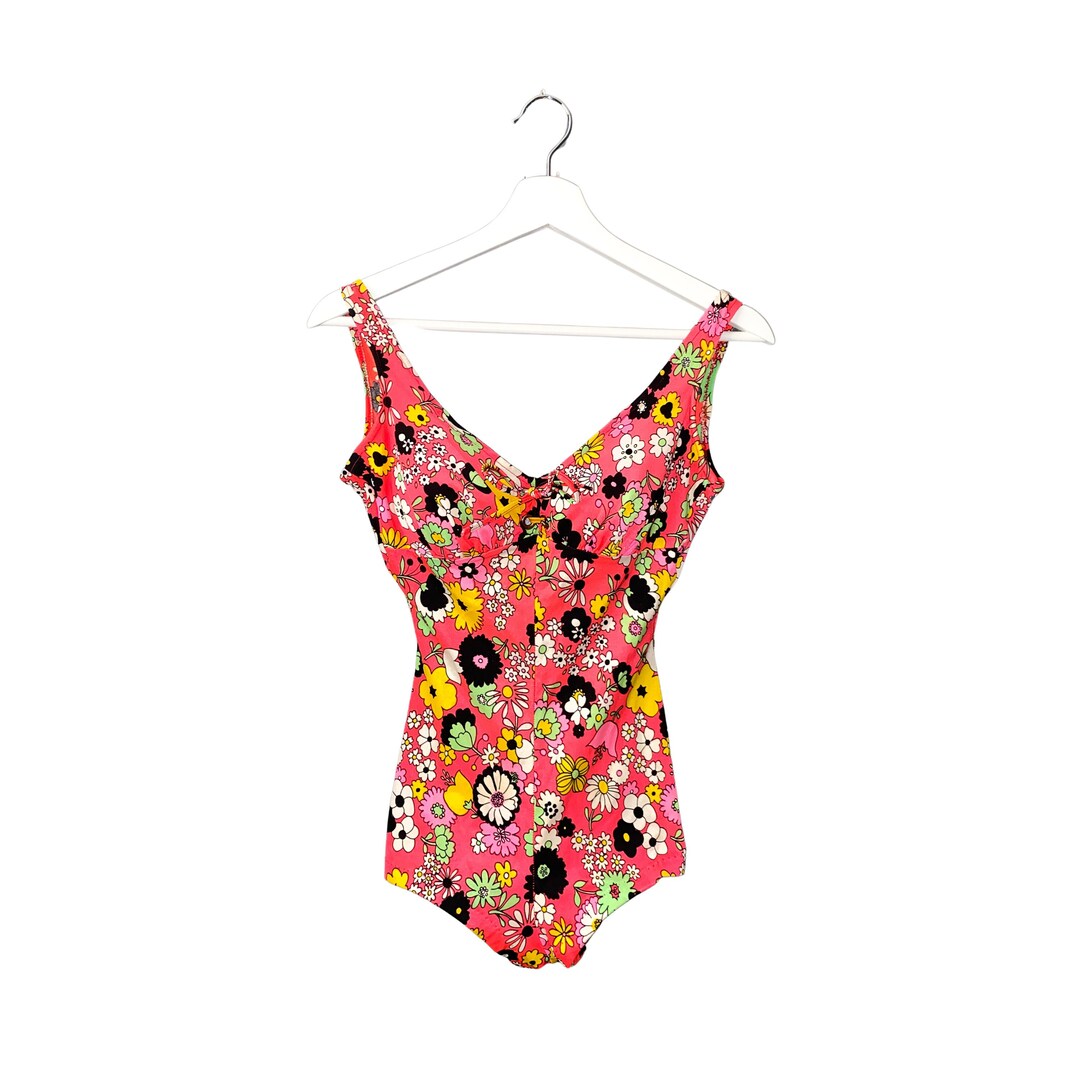 vintage 1960s floral ROMPER swimsuit / Sea Stars Sears bathing suit playsuit New With Tags 38