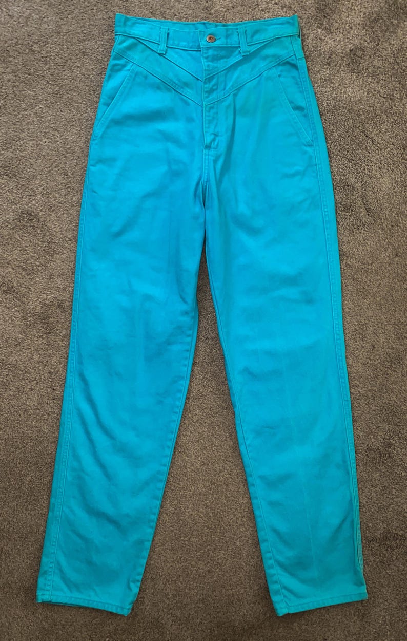 WRANGLER Western Jeans Vintage USA Turquoise Bareback High Waisted Straight Leg Cowgirl Womens Size 9 X 32