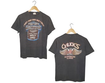 Vintage Harley Davidson T-Shirt: 80s Single Stitch Black Cotton Medium