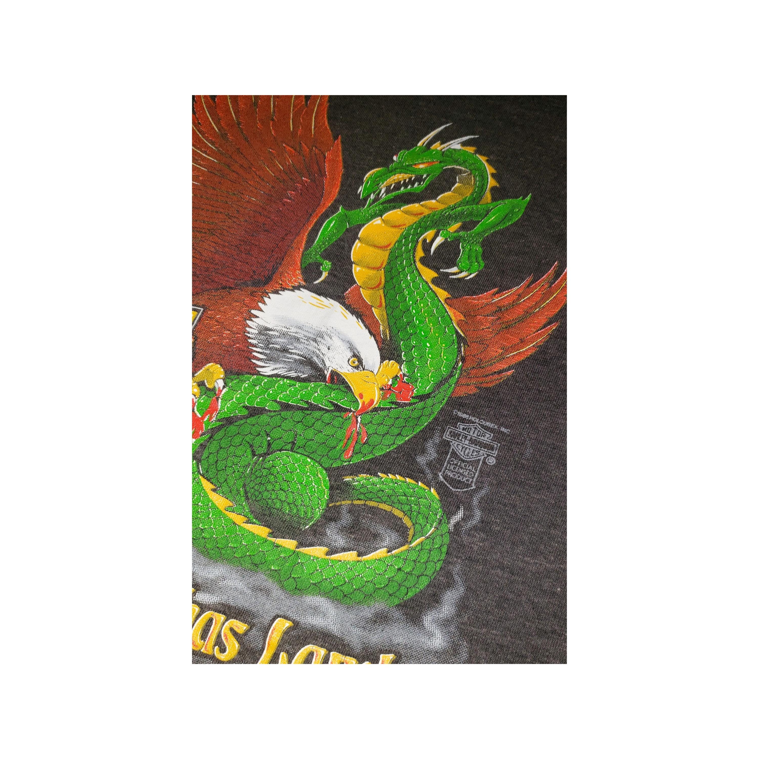 Vintage 80s Harley Davidson T-shirt: Eagle Vs Dragon Graphic