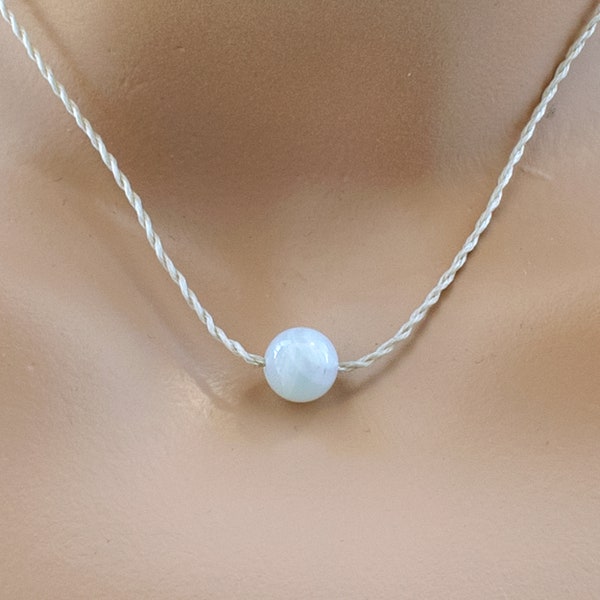 Moonstone Choker Necklace on Waterproof Beige Thread • Minimalist, Layering, Trendy, Emotional Balance and Spiritual Connection • SD68