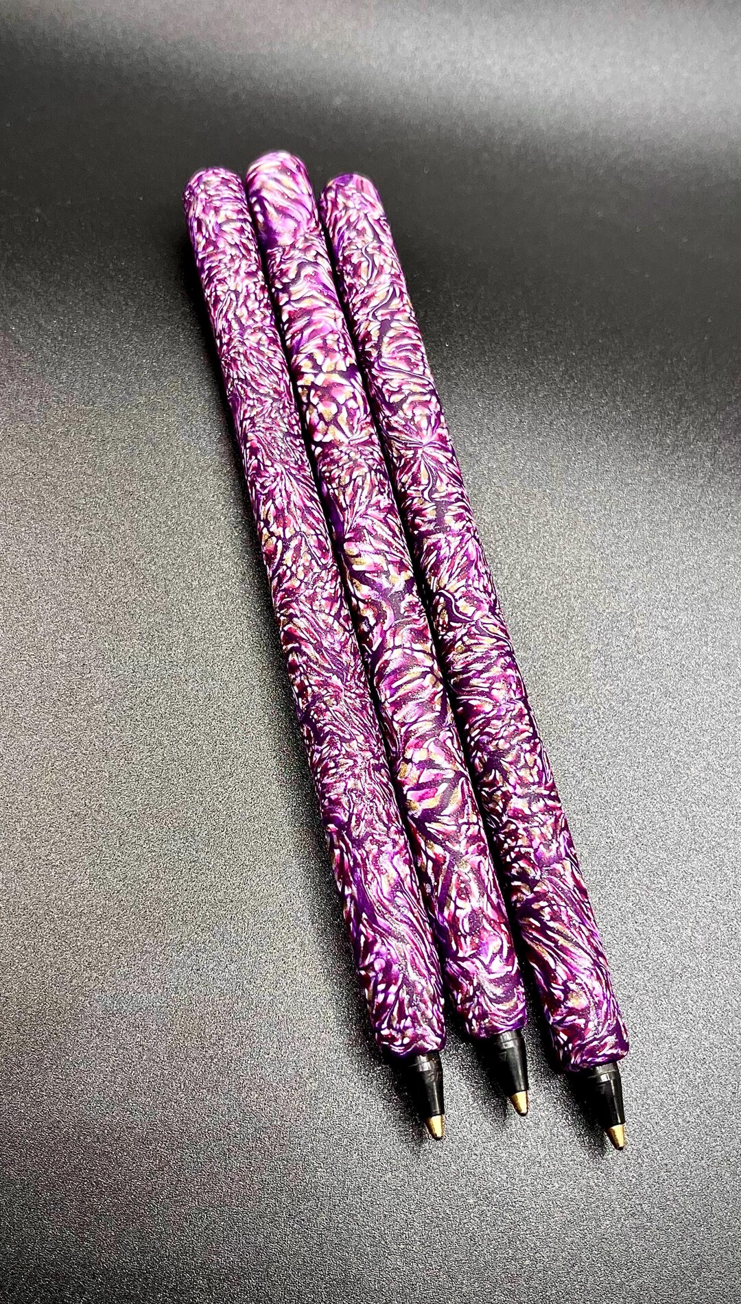 Set of 2 Refillable Pens Purple, Raspberry, and Gold Glitter Patterned ...