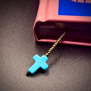 Teal Cross Charm Beaded Bookmark with Gold Beads Unique Handmade Gift Custom Book Lover Accessory Religious Bookmark Spiritual Bookmark